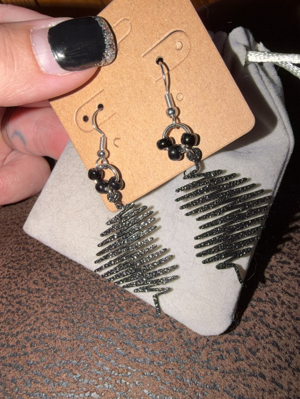 Black Heartbeat Heart Drop Earrings - Women Accessories
